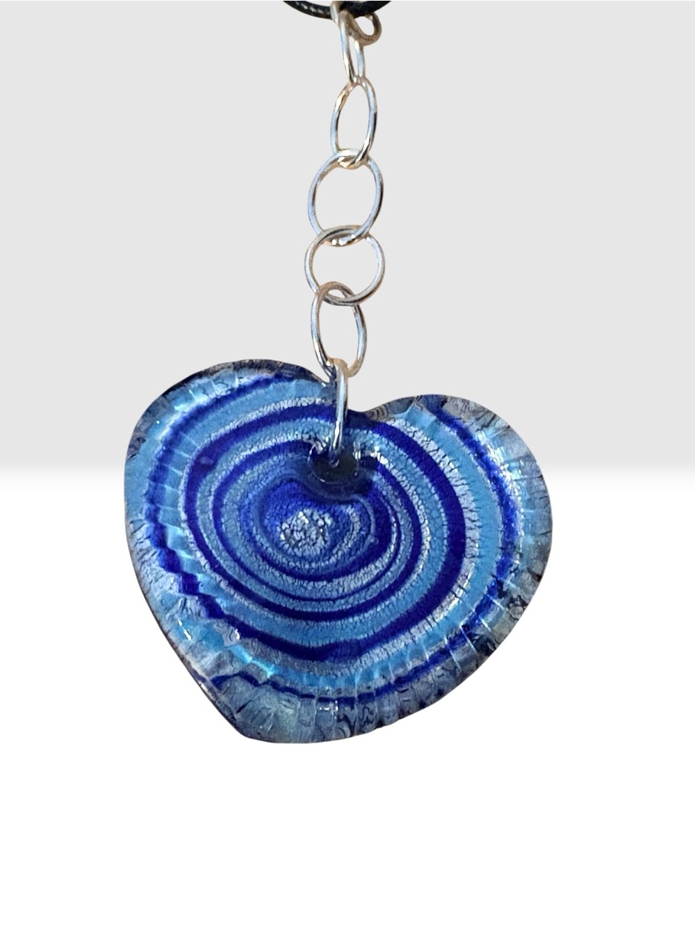 Handmade Blue Silver Heart Glass Pendant Necklace - Women Jewelry Accessory - Picture 2 of 5